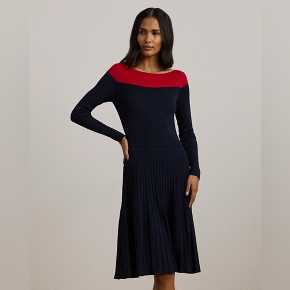 LAUREN RALPH LAUREN Two Tone Pointelle Knit Dress Size XL NWT - Picture 2 of 9
